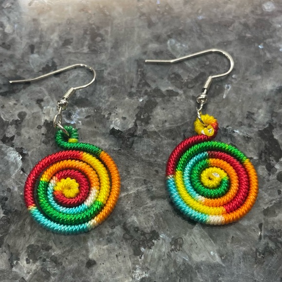 Jewelry - 2/$25 or 3/$35 NWOT Rainbow circular embroidered fabric earrings
